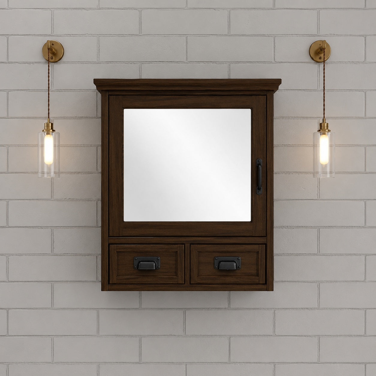 Home Decorators Collection Artisan 23 5 in W x 22 75 in H Rectangular Wood Framed Wall Bathroom Vanity Mirror in Dark Oak