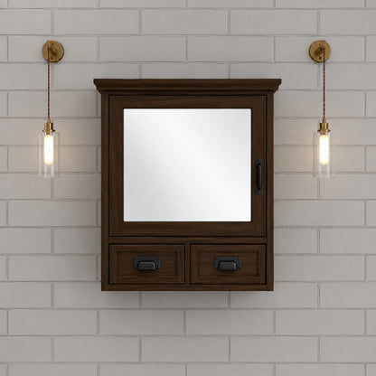 Home Decorators Collection Artisan 23 5 in W x 22 75 in H Rectangular Wood Framed Wall Bathroom Vanity Mirror in Dark Oak