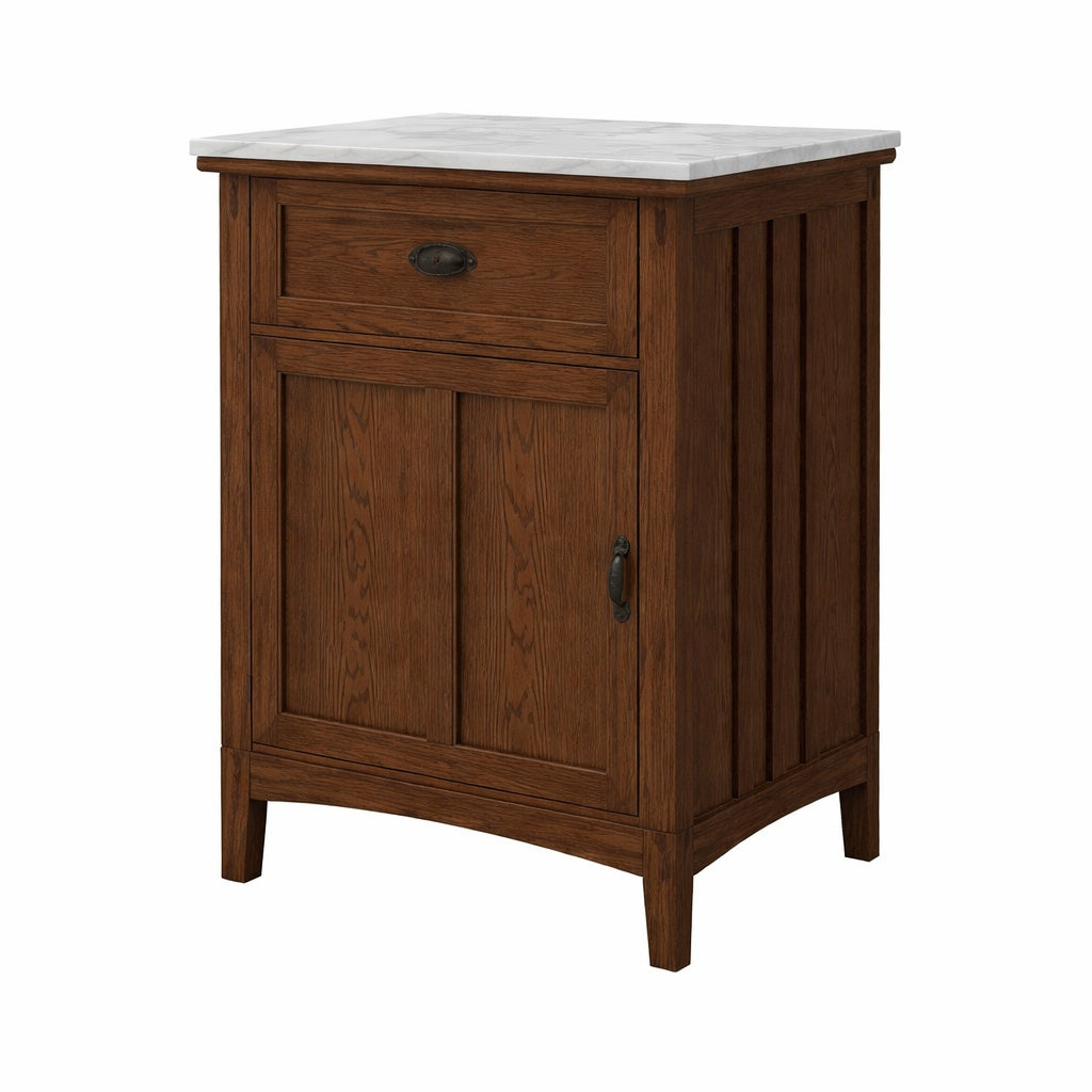 Home Decorators Collection Artisan 26 In Single Sink Dark Oak Bath Vanity With White Marble Top Assembled