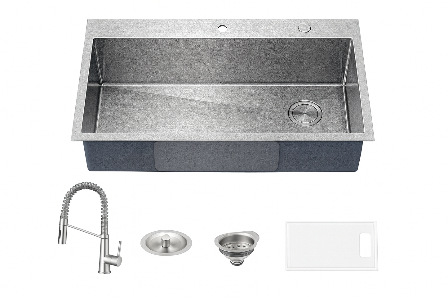 KRAUS Loften 33 in. Drop In/Undermount Single Bowl 18-Gauge Stainless Steel Kitchen Sink with Pull Down Faucet