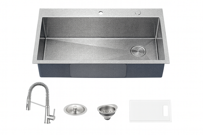 KRAUS Loften 33 in. Drop In/Undermount Single Bowl 18-Gauge Stainless Steel Kitchen Sink with Pull Down Faucet