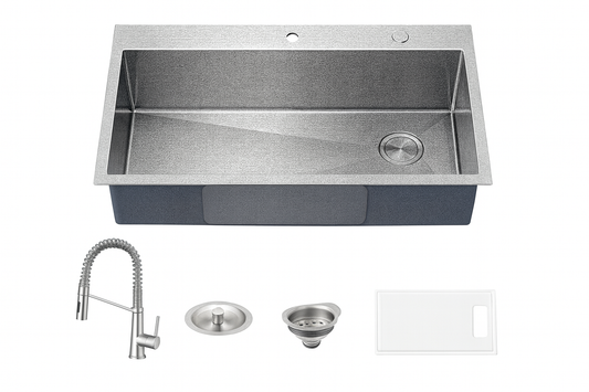 KRAUS Loften 33 in. Drop In/Undermount Single Bowl 18-Gauge Stainless Steel Kitchen Sink with Pull Down Faucet