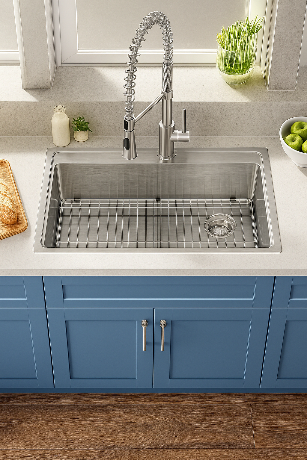 KRAUS Loften 33 in. Drop In/Undermount Single Bowl 18-Gauge Stainless Steel Kitchen Sink with Pull Down Faucet