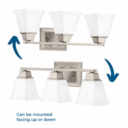 Progress Lighting Clifton Heights Collection 3 Light Brushed Nickel Etched Glass Craftsman Bath Vanity Light