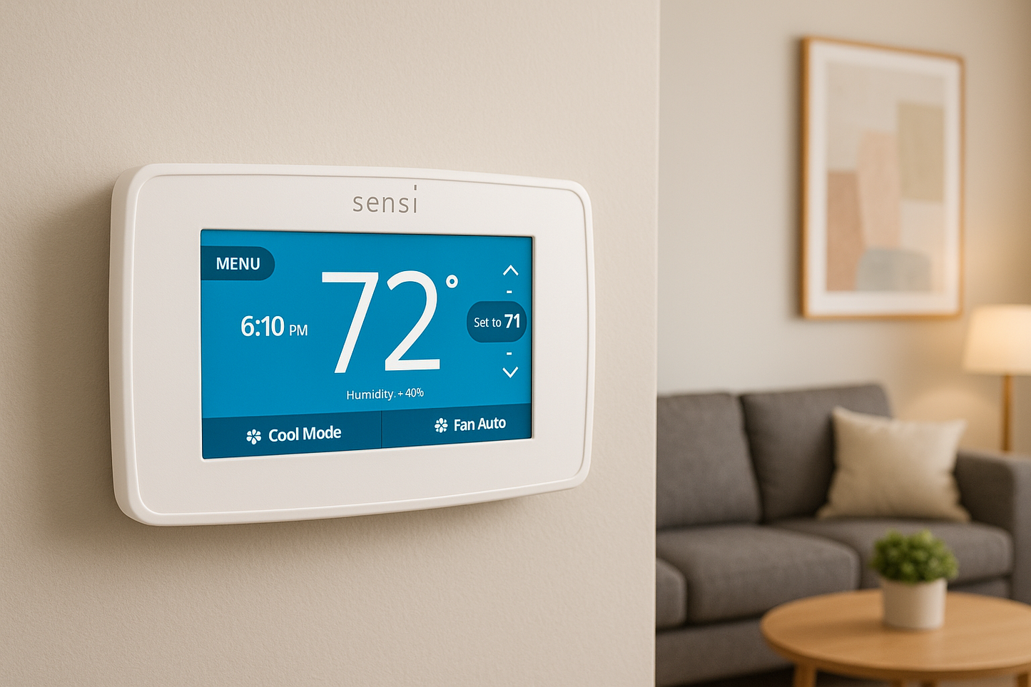 Copeland Sensi Touch Smart Thermostat Touchscreen Color Display Wi Fi 7 day Programmable Data Privacy White