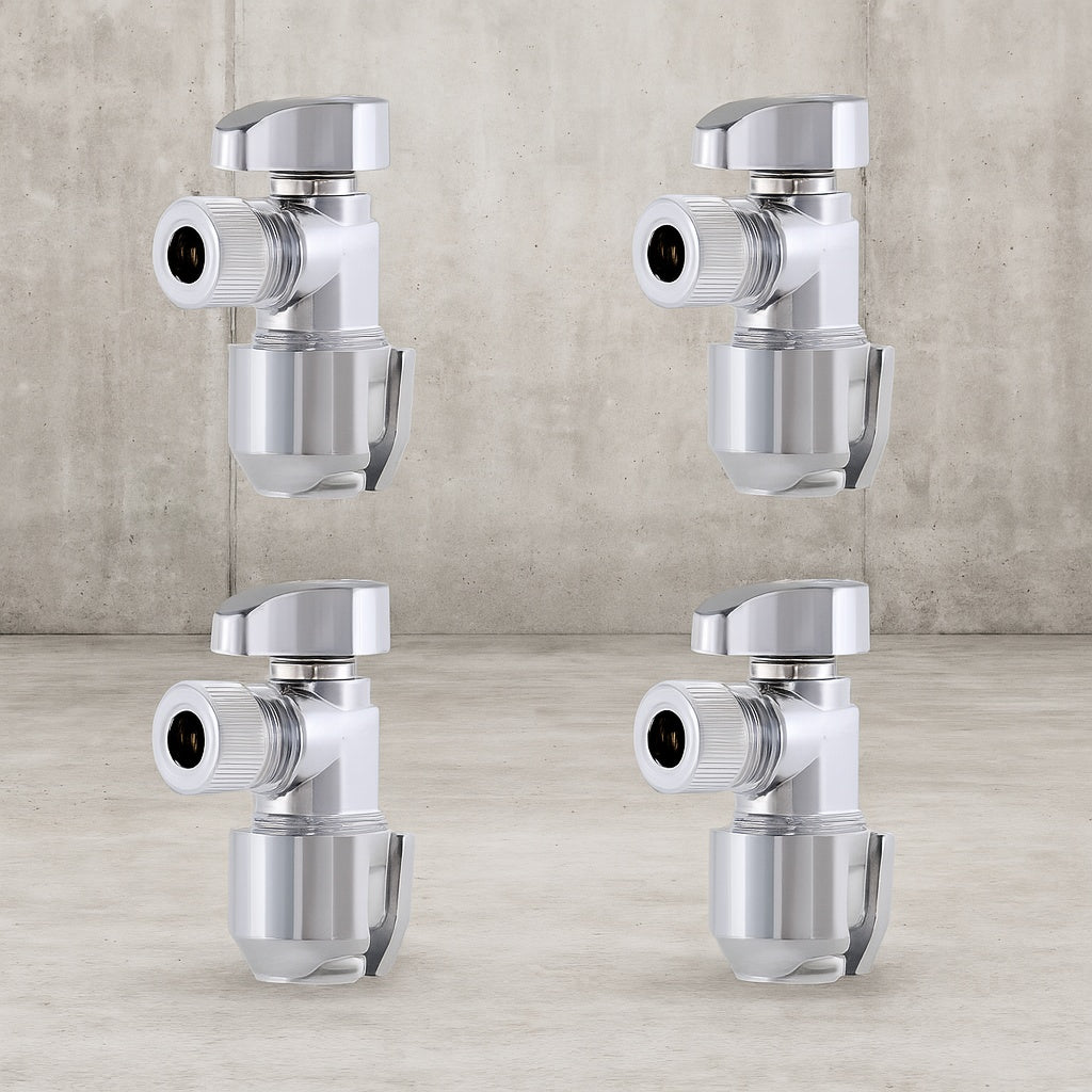 Max 1/2 in. Push-to-Connect x 3/8 in. OD Compression Chrome-Plated Brass Quarter-Turn Angle Stop Valve (4-Pack)