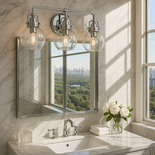 JONATHAN Y Shirley 24 in. 3-Light Metal/ Bubbled Glass Chrome Vanity Light