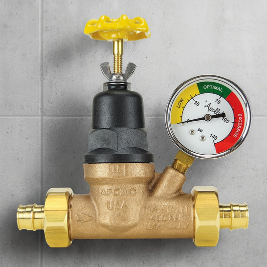 3/4 in. Bronze Double Union PEX-A Barb Water Pressure Regulator with Gauge