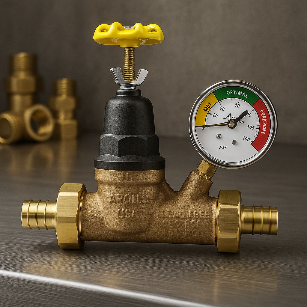 3/4 in. Bronze Double Union PEX-A Barb Water Pressure Regulator with Gauge