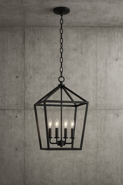 Home Decorators Collection Weyburn 4-Light Bronze Farmhouse Chandelier Light Fixture with Caged Metal Shade