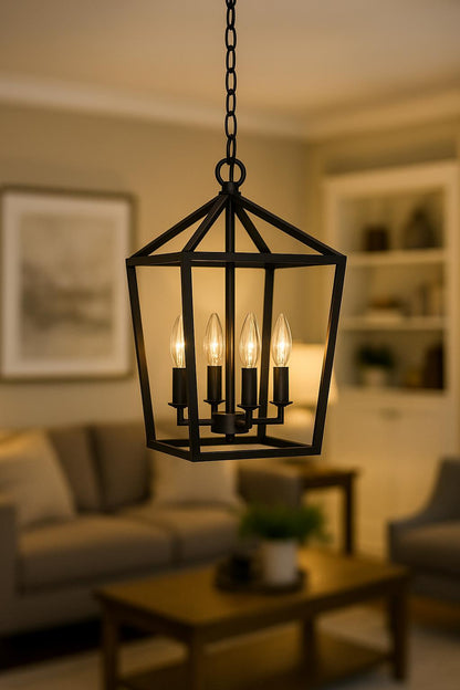 Home Decorators Collection Weyburn 4-Light Bronze Farmhouse Chandelier Light Fixture with Caged Metal Shade