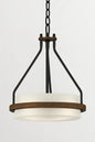 Volume Lighting Emery 3-Light Walnut and Black Indoor Mini Hanging Chandelier with Frosted Glass Drum