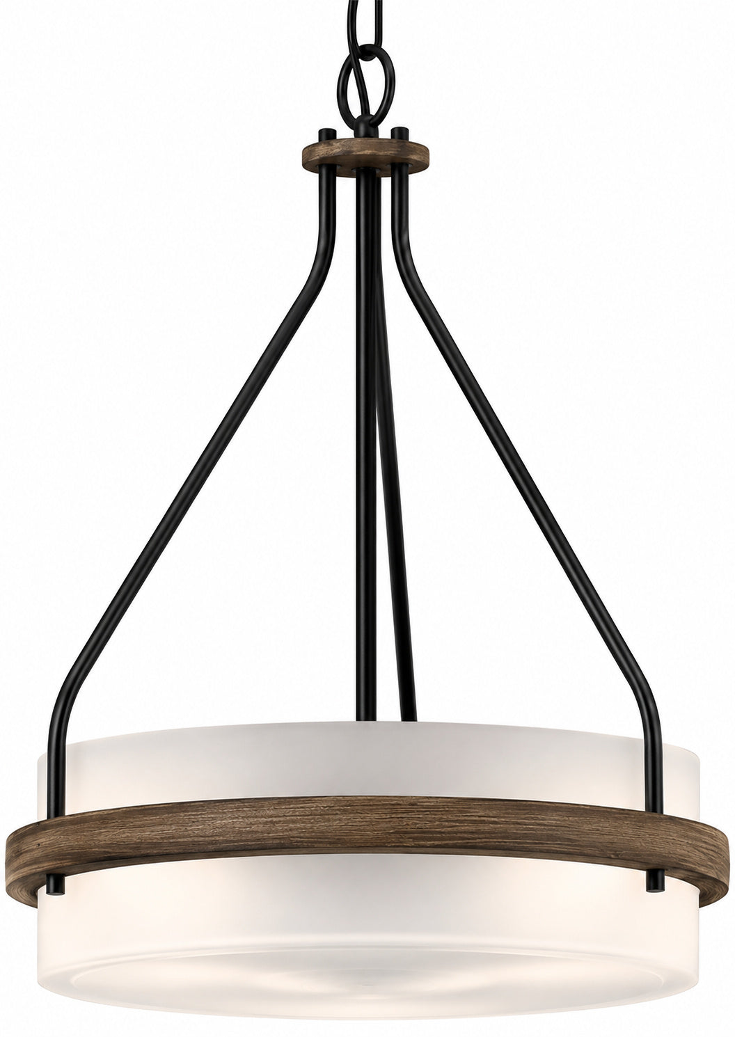 Volume Lighting Emery 3 Light Walnut and Black Indoor Mini Hanging Chandelier with Frosted Glass Drum 4773 84