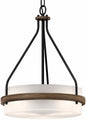 Volume Lighting Emery 3 Light Walnut and Black Indoor Mini Hanging Chandelier with Frosted Glass Drum 4773 84