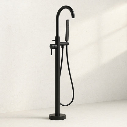 AKDY 1 Handle Freestanding Floor Mount Tub Faucet Bathtub Filler with Hand Shower in Matte Black TF0042/307533914 810070031152 AKDY