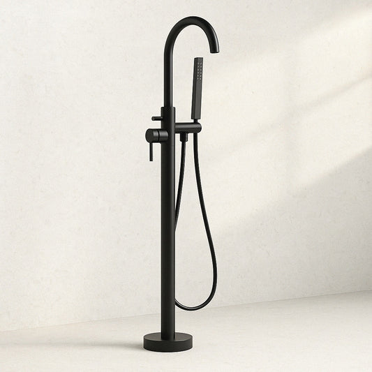 AKDY 1 Handle Freestanding Floor Mount Tub Faucet Bathtub Filler with Hand Shower in Matte Black TF0042/307533914 810070031152 AKDY