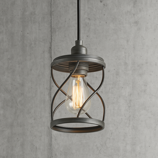 LNC Modern Farmhouse Gray Mini Pendant Light with Dark Pewter Geometric Drum Metal Wire Cage 1 Light Rustic Fixture for DIY A03475/307622914 811159032503 LNC