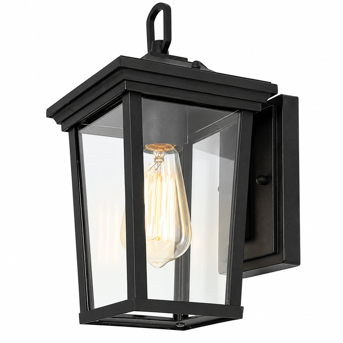 LNC Modern Coastal Matte Black Outdoor Sconce 1 Light Wall Mount Lantern with Clear Glass for Patio Porch Entry A03278S