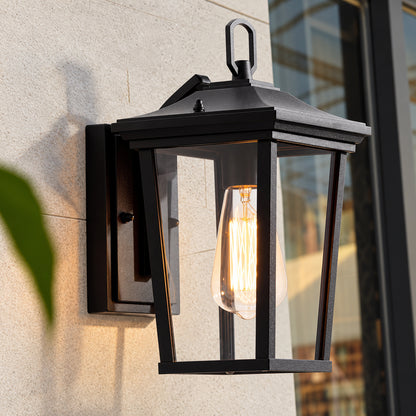 LNC Modern Coastal Matte Black Outdoor Sconce 1 Light Wall Mount Lantern with Clear Glass for Patio Porch Entry A03278S