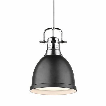 Golden Lighting Duncan 1 Light Black Pendant And Rod With Matte Black Shade