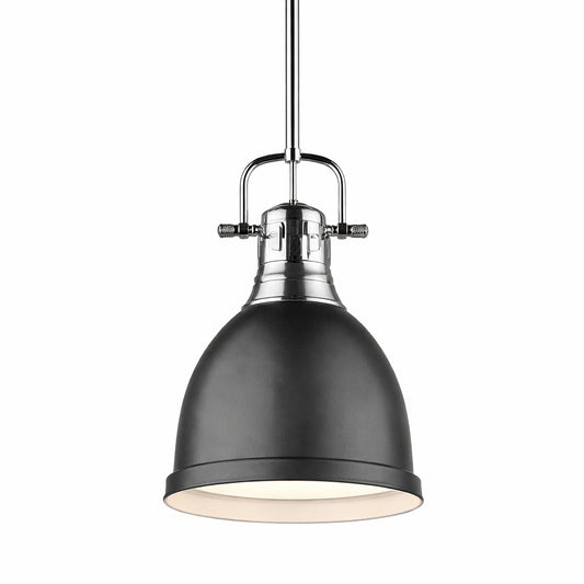 Golden Lighting Duncan 1 Light Black Pendant And Rod With Matte Black Shade