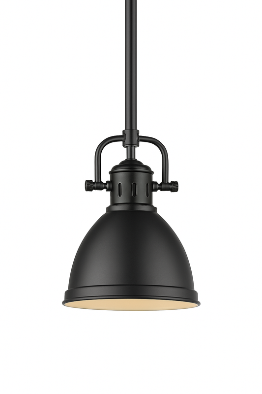 Golden Lighting Duncan 1 Light Black Mini Pendant and Rod with Matte Black Shade 3604 M1L BLKBLK/308037794 844375059221 Golden Lighting