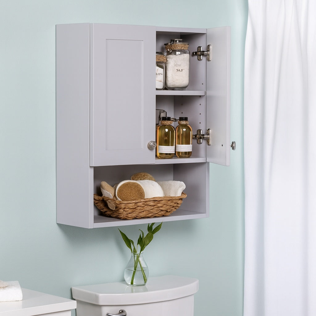 Glacier Bay Lancaster 21 in. W x 8 in. D x 26 in. H Surface-Mount Shaker Bathroom Storage Wall Cabinet in Pearl Gray