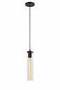 Volume Lighting Prelude 1 Light Indoor Antique Bronze Hanging Mini Pendant with Skinny Clear Glass Cylinder Shade