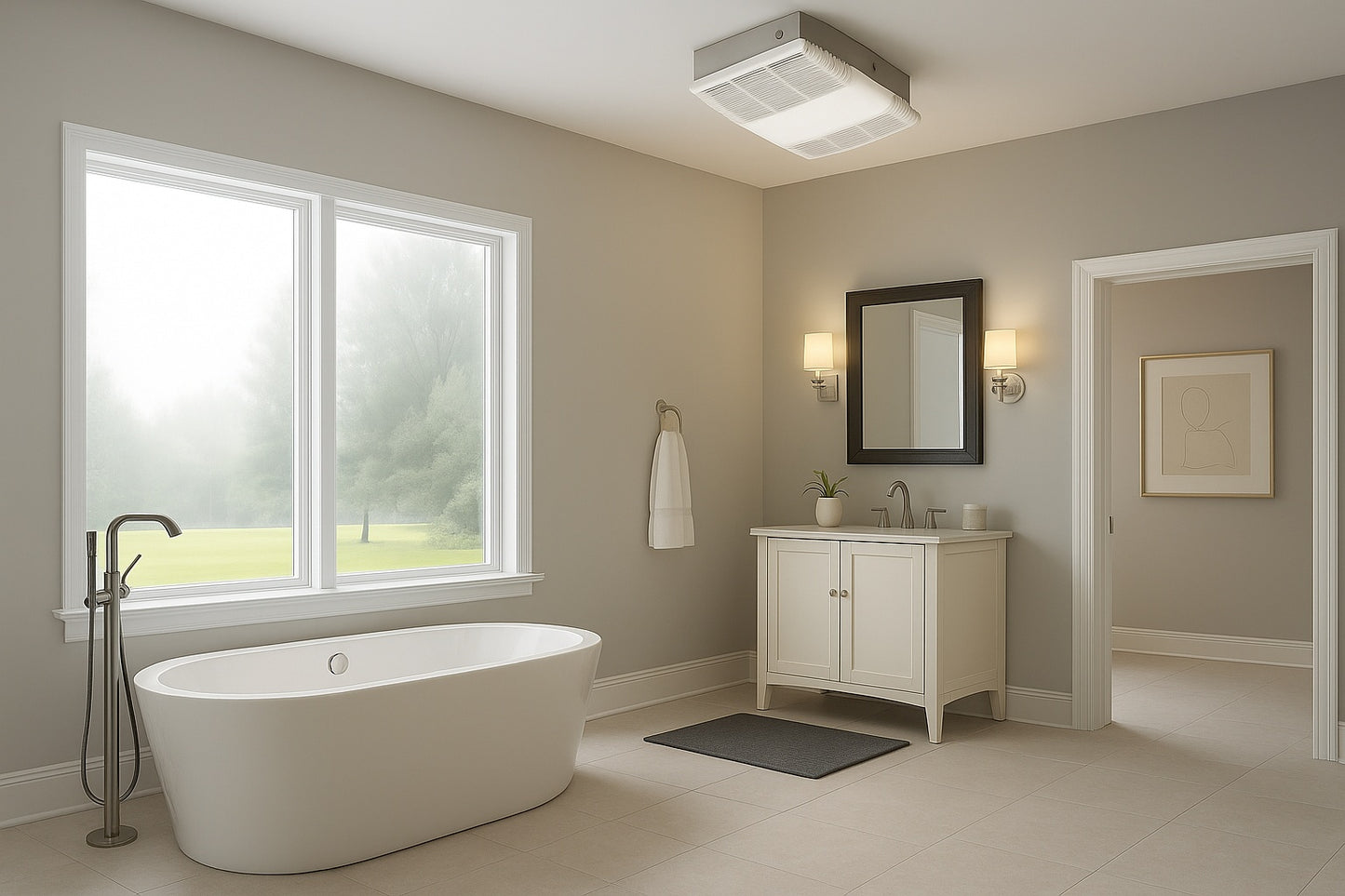 80 CFM Ceiling Bathroom Exhaust Fan with Light and 1300-Watt Heater