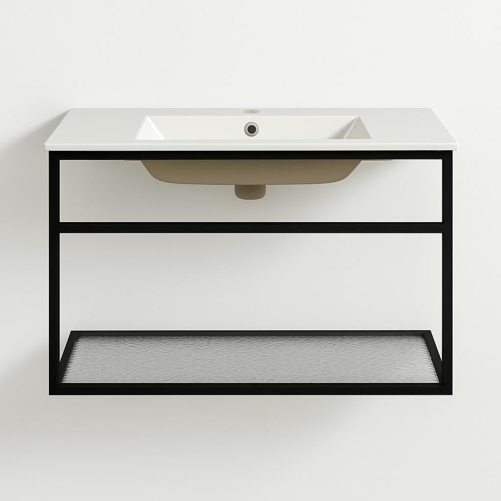Swiss Madison Pierre 36 in. Single, Metal Frame, Open Shelf, Bathroom Vanity in Black, Vanity Top in White with White Basin