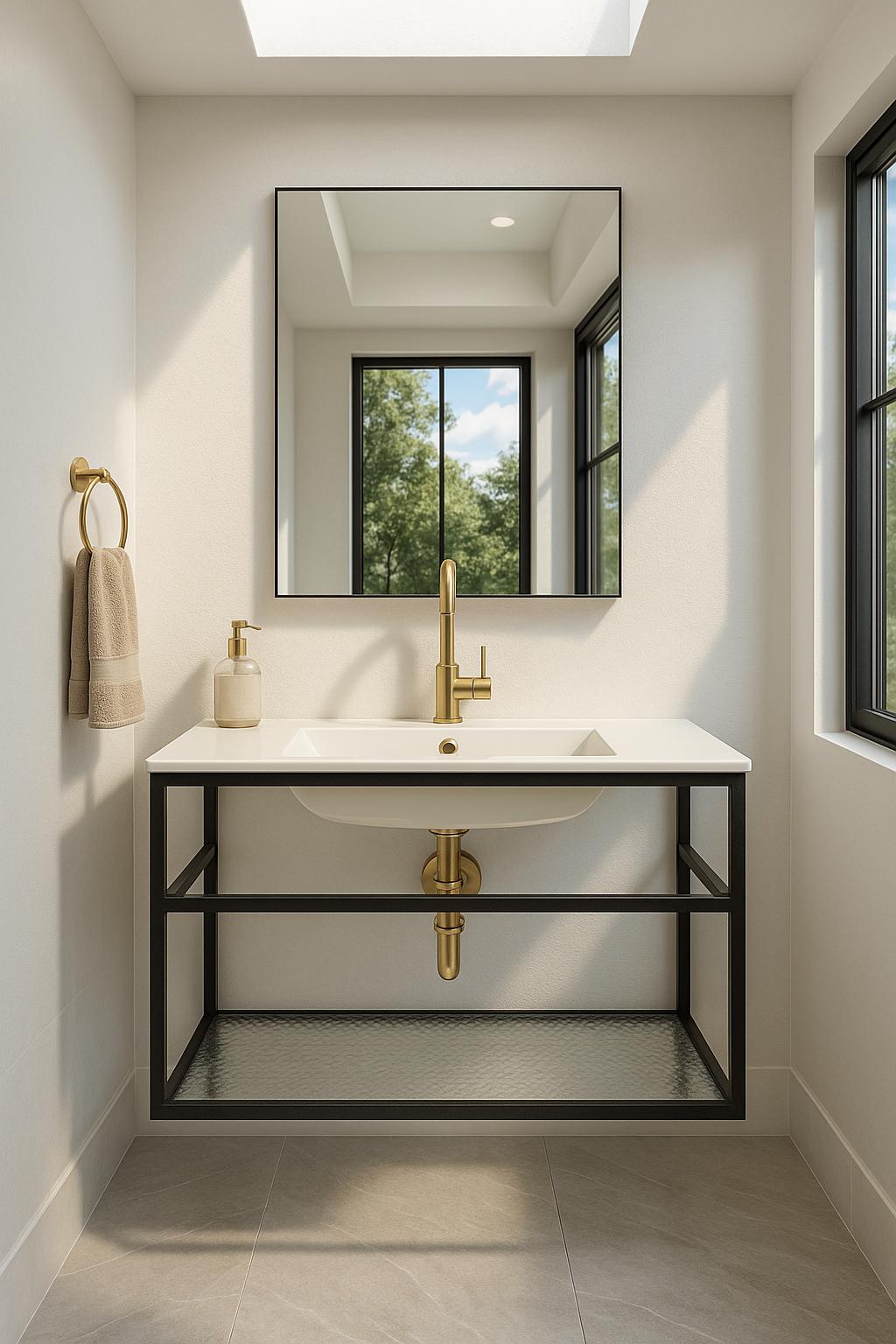 Swiss Madison Pierre 36 in. Single, Metal Frame, Open Shelf, Bathroom Vanity in Black, Vanity Top in White with White Basin