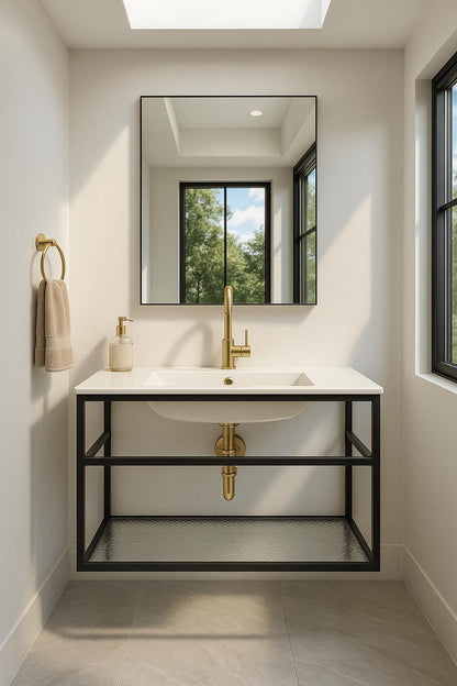 Swiss Madison Pierre 36 in. Single, Metal Frame, Open Shelf, Bathroom Vanity in Black, Vanity Top in White with White Basin