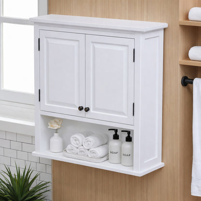 Alaterre Furniture Dorset 27 in W Wall Mounted Bath Storage Cabinet with 2 Doors and Open Shelf in White