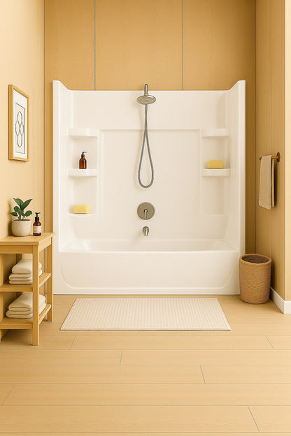 Bootz Industries NexTile 60 in W x 30 in D x 60 in H Four Piece Direct to Stud Composite Alcove Tub Surround in White