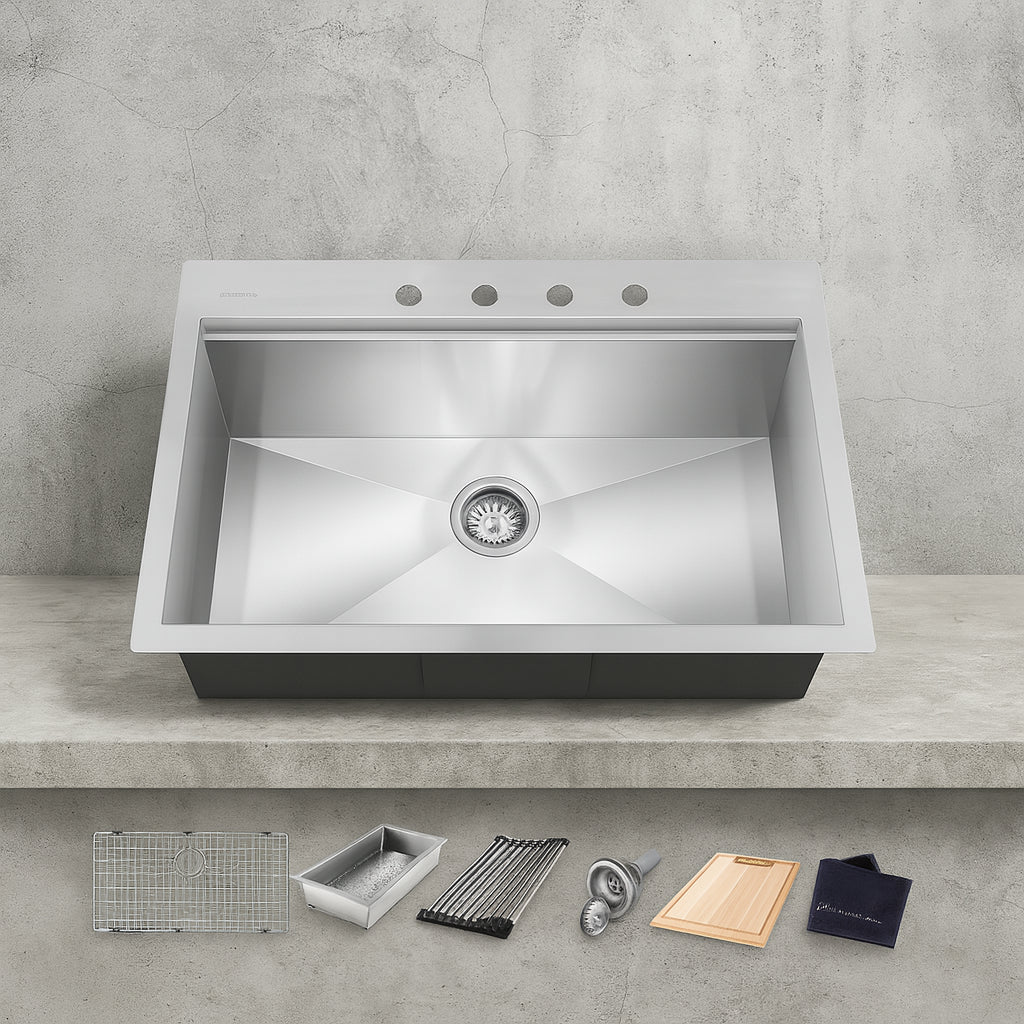 Zero Radius 30 in. Drop-In Single Bowl 18 Gauge Stainless Steel Kitchen Sink with Accessories