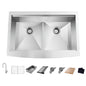 Bay Zero Radius 33 in Apron Front 50 50 Double Bowl 18 Gauge Stainless Steel Kitchen Sink With Accessories