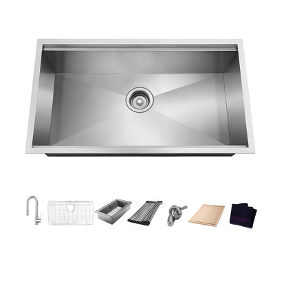 Glacier Bay Zero Radius 30 in. Undermount Single Bowl 18 Gauge Stainless Steel Kitchen Sink with Accessories