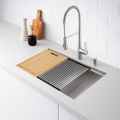 Glacier Bay Zero Radius 30 in. Undermount Single Bowl 18 Gauge Stainless Steel Kitchen Sink with Accessories