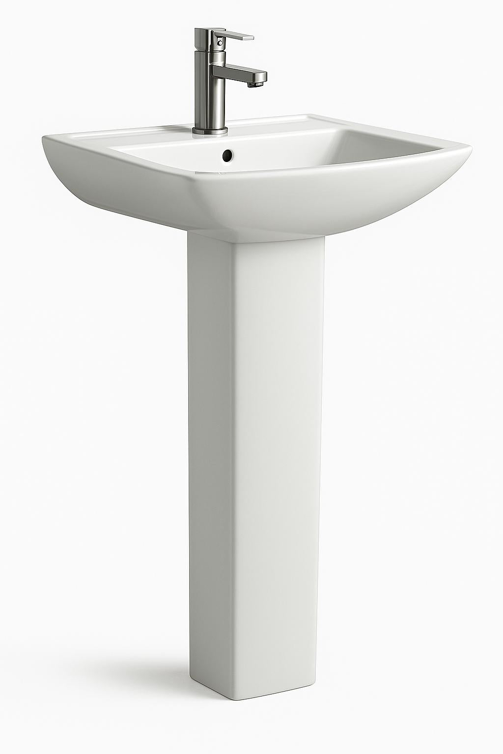 Sublime Pedestal Bathroom Ceramic Vessel Sink Round Single Faucet Hole in White 858169007244 Swiss Madison