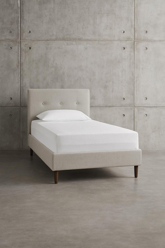 StyleWell Warrenton Taupe Twin Upholstered Bed with Tufted Headboard