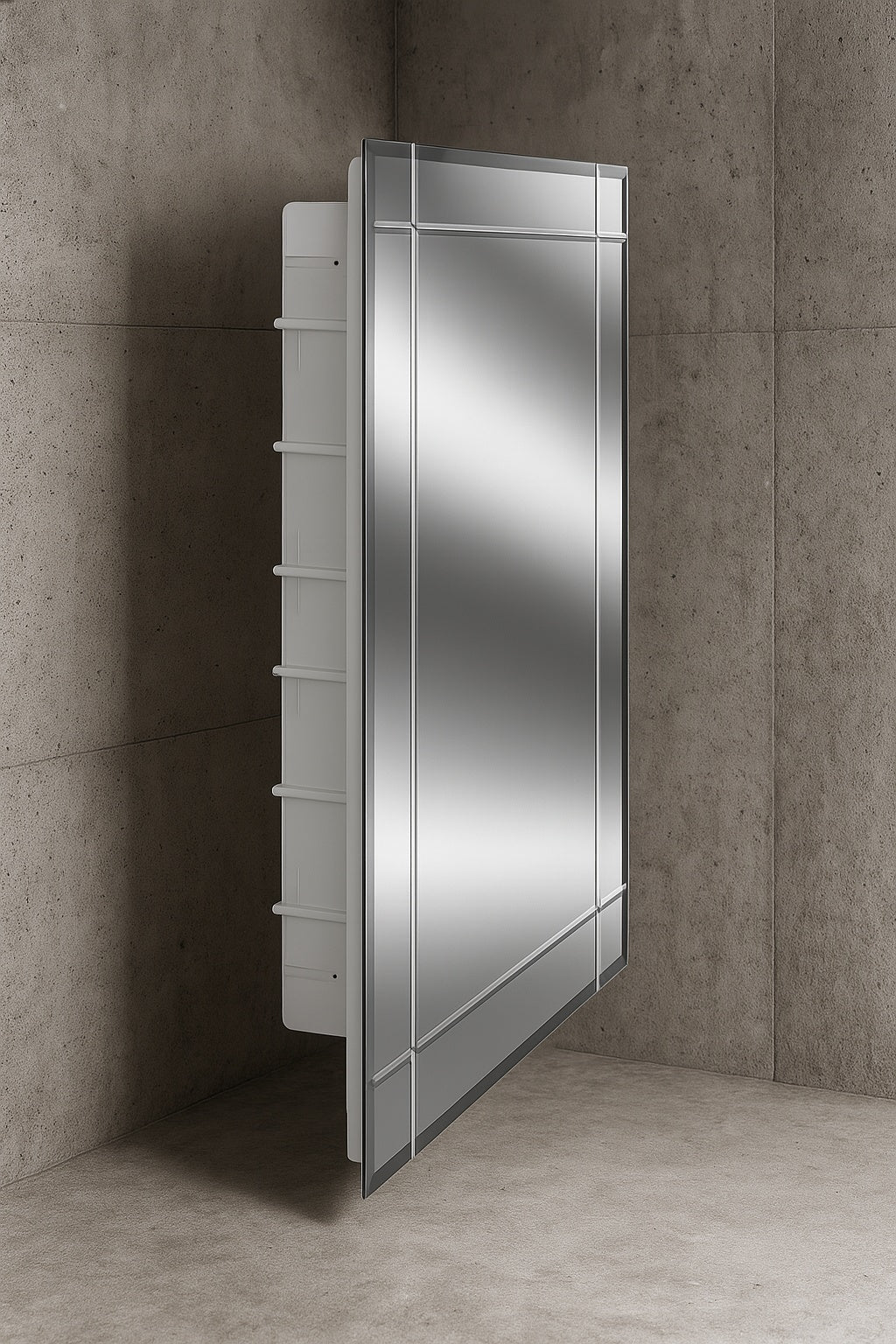 Media 16 in. x 26 in. x 3-1/2 in. Frameless Recessed 1-Door Medicine Cabinet with 6-Shelves and Polished Edge Mirror