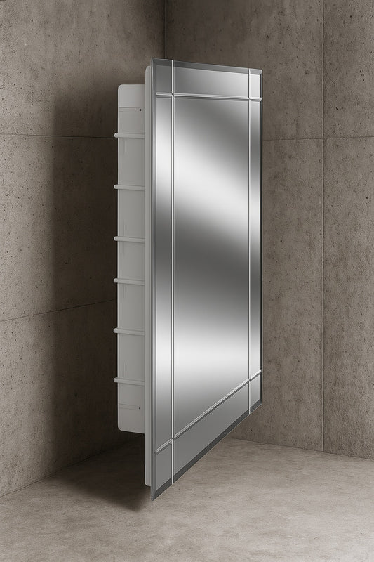 Media 16 in. x 26 in. x 3-1/2 in. Frameless Recessed 1-Door Medicine Cabinet with 6-Shelves and Polished Edge Mirror