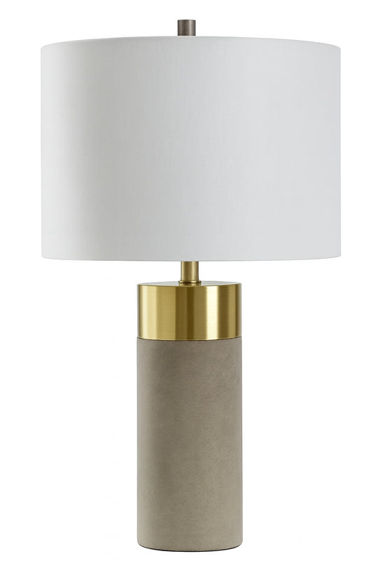 StyleCraft 27 75 in Soft Brass Natural Concrete Table Lamp with Brussels White Hardback Fabric Shade
