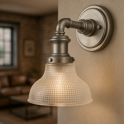 Home Decorators Collection Foxcroft 5 in Antique Nickel Sconce with Clear Prismatic Glass Shade 8009HDCAN/308593644 785247232017 Home Decorators Collection