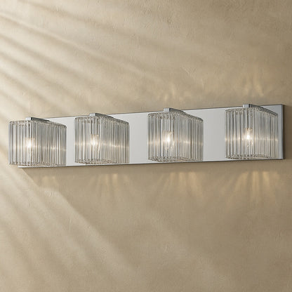 DSI LIGHTING 28.25 4-Light Mirrored Stainless Steel Vanity Light with Clear Glass Crystal Strands