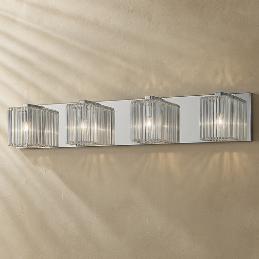 DSI LIGHTING 28.25 4-Light Mirrored Stainless Steel Vanity Light with Clear Glass Crystal Strands