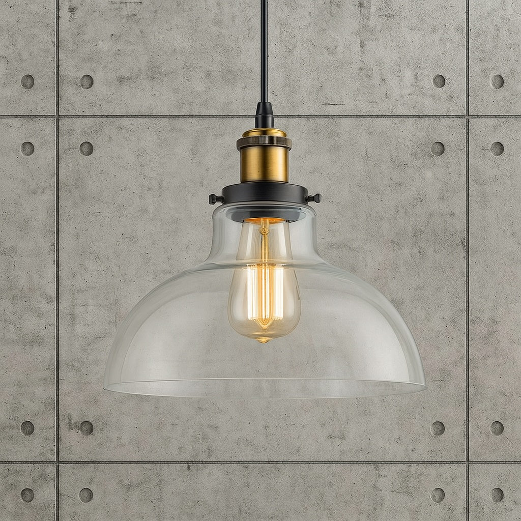 Y Litchfield 11 in. 1 Light Brass Gold Farmhouse Metal/Glass LED Pendant JYL3522A