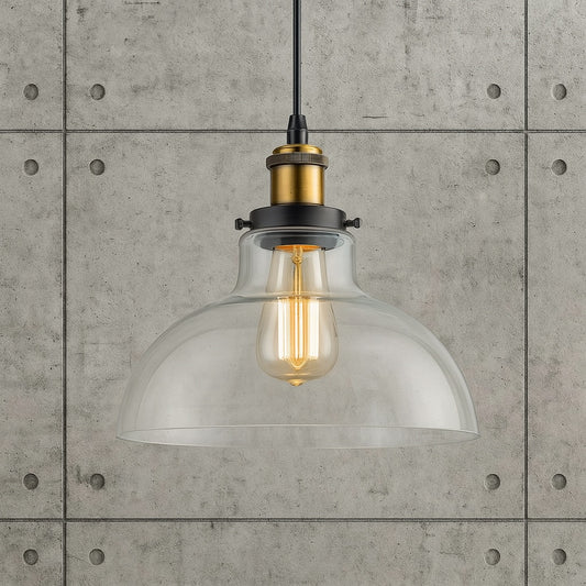 Y Litchfield 11 in. 1 Light Brass Gold Farmhouse Metal/Glass LED Pendant JYL3522A