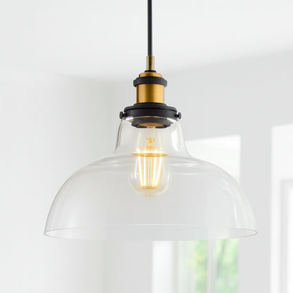 Y Litchfield 11 in. 1 Light Brass Gold Farmhouse Metal/Glass LED Pendant JYL3522A