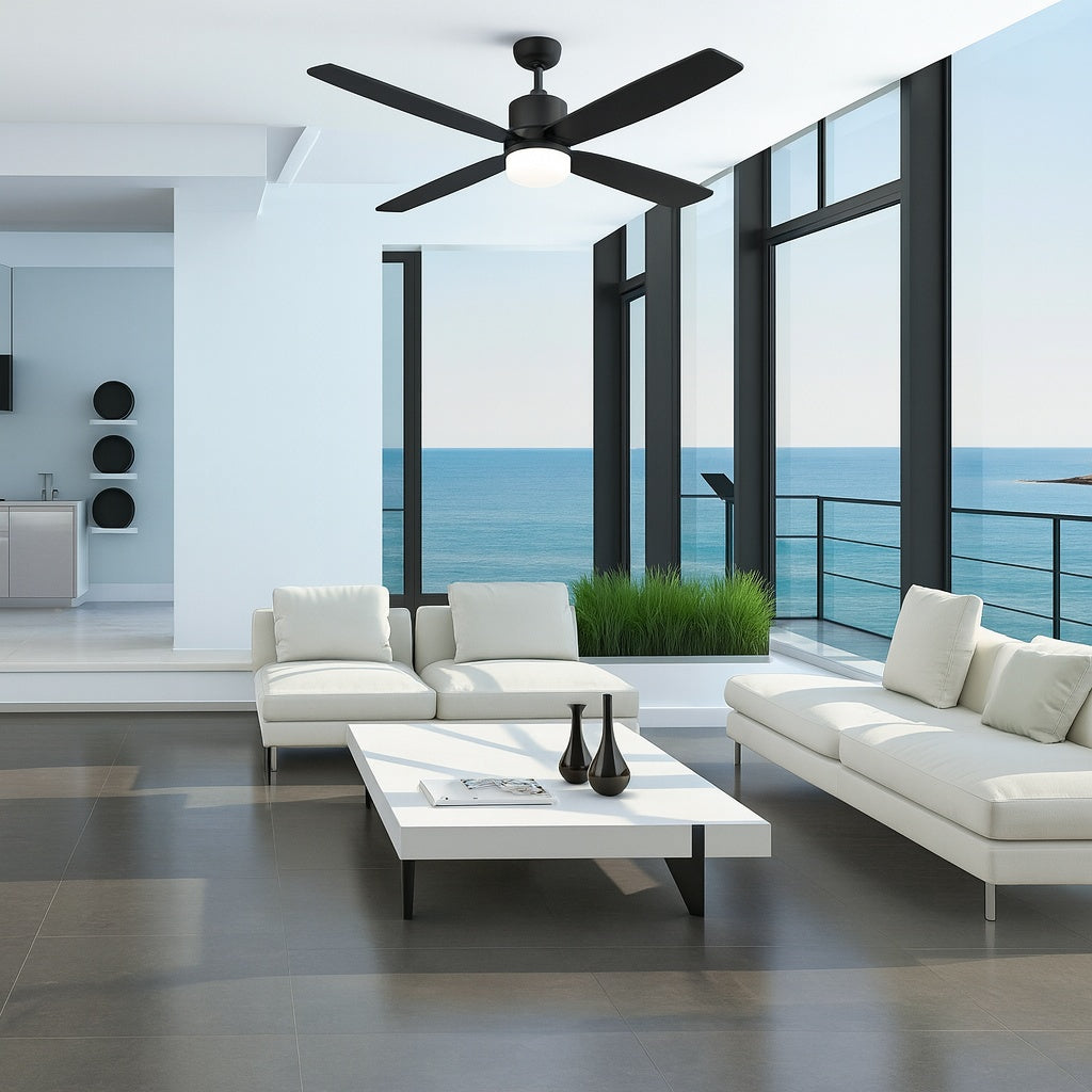 Home Decorators Collection Kitteridge 52 in. LED Indoor Matte Black Ceiling Fan with Light Kit